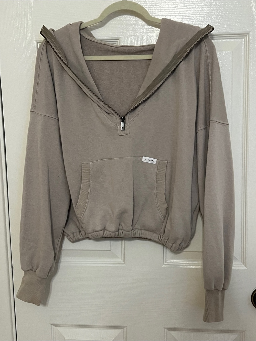 Women's Taupe Half-Zip Hoodie Sweatshirt